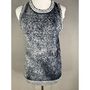 Minnie Rose Cotton Cashmere Frayed Tank Top Women's M Blue Grunge Distressed